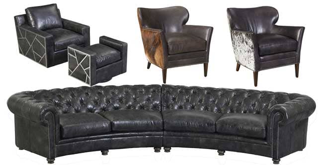 Pictured above is the Lively Swivel Chair &amp; Ottoman (top left), Cato Club Accent Chair in Brindle (middle) and Salt &amp; Pepper (right) and the Weldon Sectional (bottom).