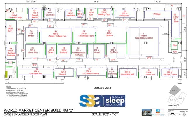 the Specialty Sleep Association (SSA) will host 28 different brands and manufacturers in Showroom 1565 of Building C at the World Market Center