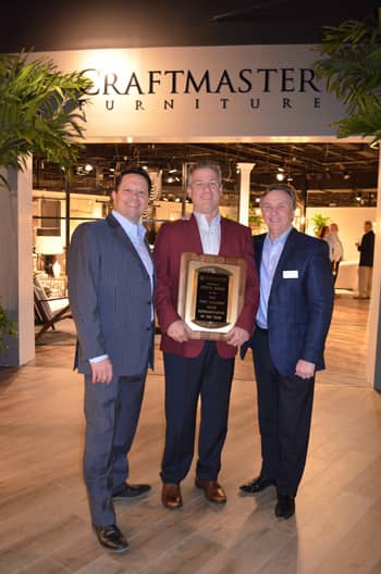Pictued L to R:  Alex Reeves, Senior VP of Sales and Merchandising;  Steve Davis, Craftmaster sales representative for Michigan, Indiana and Ontario; and Roy Calcagne, President, Craftmaster Furniture.