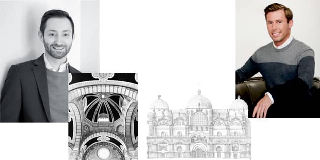 Stephen Shutts (left) with his Black and White photo of the Monumental Cemetary in Milan; and Zachary Hogdin with his rendering of St Mark&#39;s Basilica in Venice.