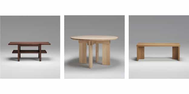 Pictured L to R: the Chamber side table, Chapter table and Grange bench.