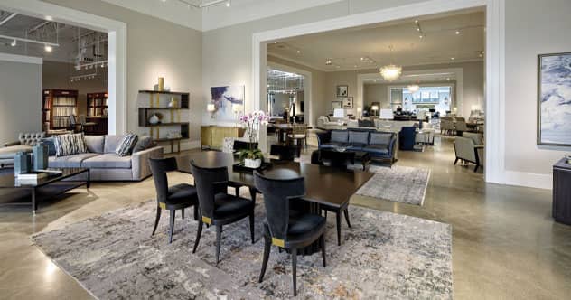 The new Toms Price showroom in Oak Brook features large, open spaces with luxury furniture vignettes that are compartmentalized to make it easy for customers to navigate and make selections.