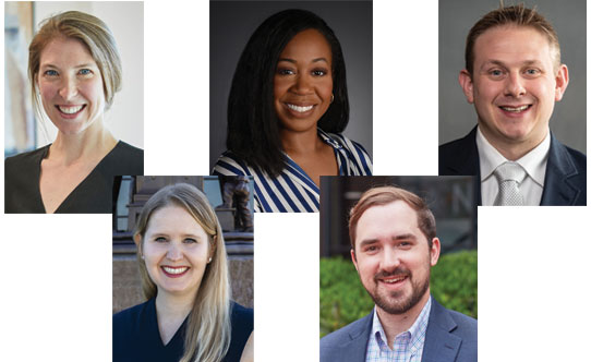 Pictured Clockwise from top left: Stuart Stump Mullens, Tiffany Hinkle, Daniel Kirby, Anderson Gibbons and Laura Forsythe.