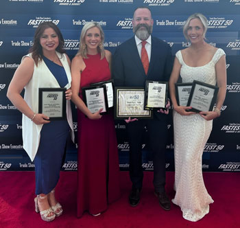 Pictured L-R: BoAnn Oliver, CEM-AP, executive director of apparel tradeshow leasing; Evans Guyton, executive director of apparel tradeshow leasing; Dan Darby, CEM, LightFair show director; and Caron Stover, senior vice president, Apparel.