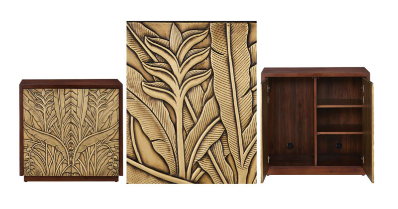 Jardin Cabinet with detail and interior.