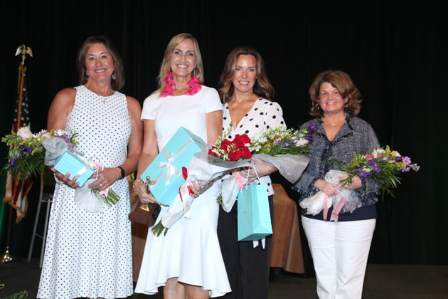 Designer of the Year Krista Shugars, Pasadena, Md. (second from left);  Marva Don Card (left), Fort Denaud, Fla., first runner-up; Kimberly Paulus (second from right), Missouri City, Texas, second runner-up; Donna Smith, right), Walpole, Mass., last year’s Designer of the Year.